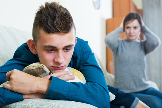 Mother And Teenager Son Having Fight At Home