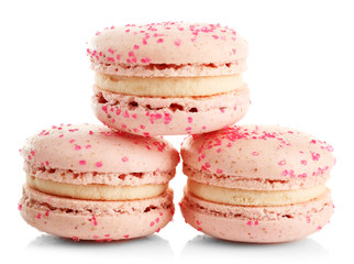 Tasty pink macarons isolated on white