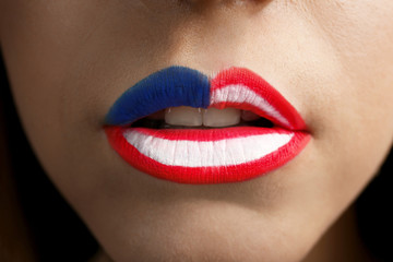 USA national flag makeup on woman lips
