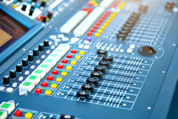 Big mixer console in a concert stage