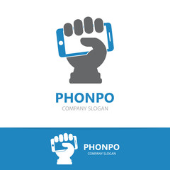 Vector hand with phone logo design template.