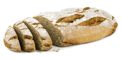 Bäckerei Brot backen Brotzeit Brotscheiben geschnitten isoliert