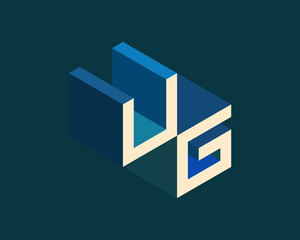 UG isometric 3D letter logo. three-dimensional stock vector alphabet font typography design.