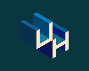 UH isometric 3D letter logo. three-dimensional stock vector alphabet font typography design.