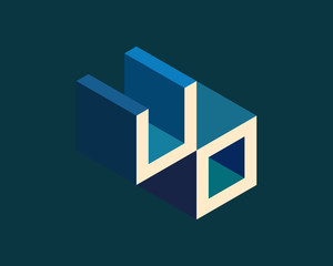 UO isometric 3D letter logo. three-dimensional stock vector alphabet font typography design.