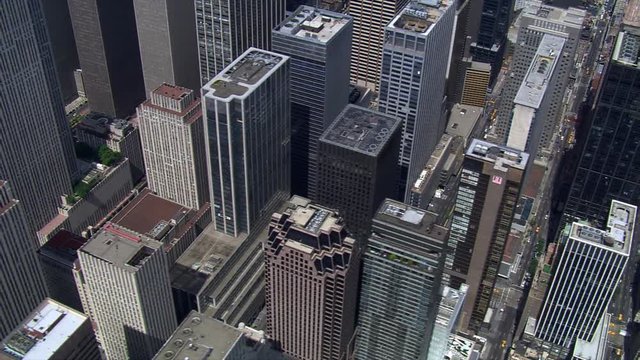 Flying over downtown Lower Manhattan