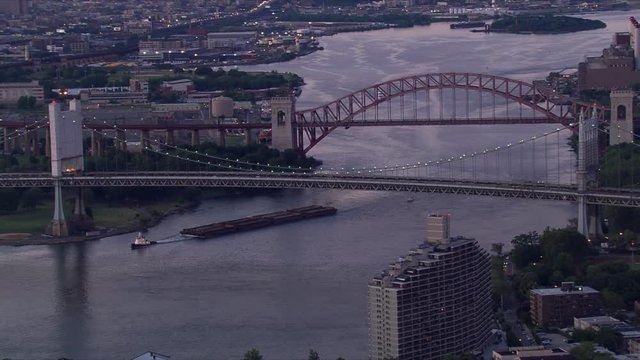 Aerial view of New York's Triborough Bridge and Hell Gate Bridge. Shot in 2006.