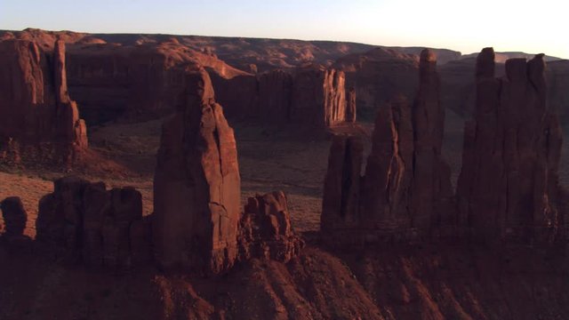 Flying over the Yei Bi Chei Rocks in Monument Valley