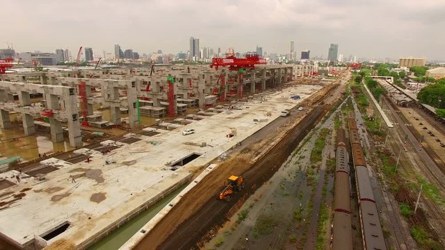 aerial view of bangkok transportation mega project under construction 