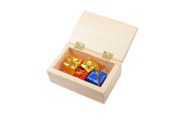 Wooden box with christmas gift