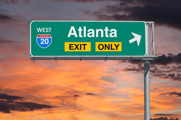Atlanta Exit Only Freeway Sign with Sunrise Sky