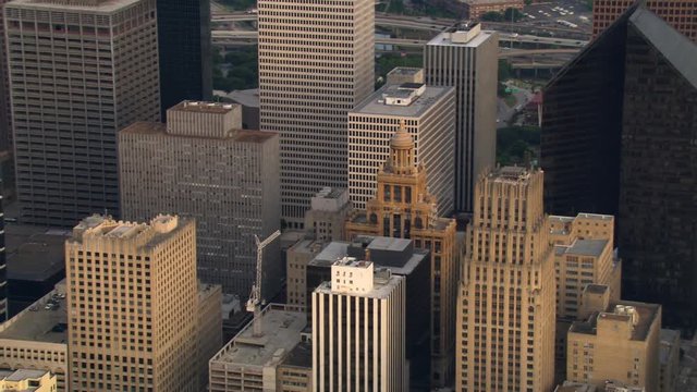 Close flight around downtown Houston near Esperson Building. Shot in 2007.