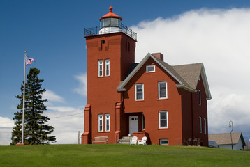 Two Harbors Lighthouse on Lake Superior in Minnesota. Two Harbors Lighthouse is listed on the National Register of Historic Places built in 1821