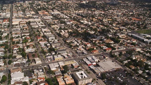 Flying over residential area in Long Beach, California. Shot in 2010.