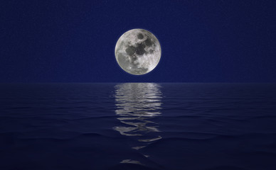 Naklejka na ściany i meble Full moon over cold night water