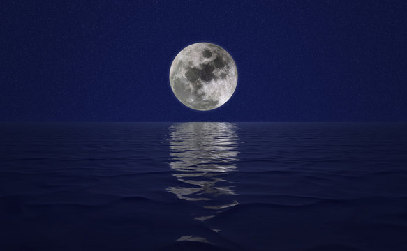 Full moon over cold night water © neosiam