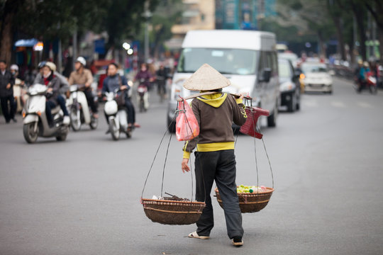 Hanoi, Vietnam - December 6, 2014: Life in Vietnam- Hanoi,Vietnam Street vendors in Hanoi's Old Quarter