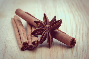 cinnamon sticks with filter effect retro vintage style