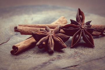 cinnamon sticks with filter effect retro vintage style