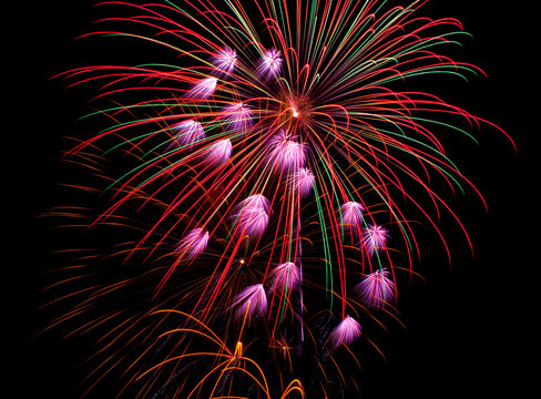 Fireworks explosions in the night sky
