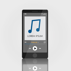 Smartphone with music player interface template, elegant design. Clean and modern style. Vector illustration. EPS10