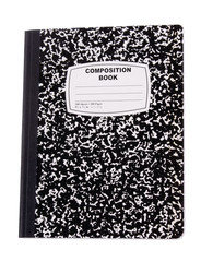 School supplies - composition book on white background