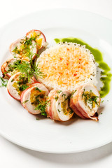 meat rolls with rice
