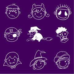 Face halloween in doodle set