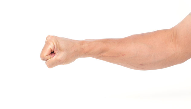 Man hand with fist on white background