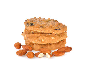 cookies chocolate chip  and almond on white background