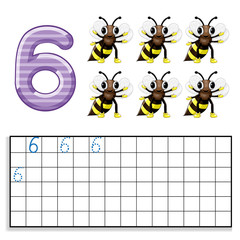 Number 6 with six bees