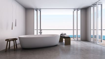 Naklejka na ściany i meble Jacuzzi bath take sea view - 3D render