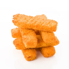 tower breaded fish sticks on white