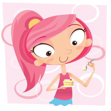 cartoon girl holding cupcake