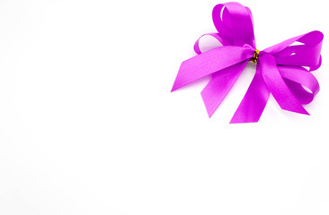 pink ribbon gift bow isolate on white background, text space