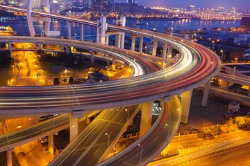 Photo sur Plexiglas Pont de Nanpu Photographie aérienne au pont viaduc viaduc de Shanghai de nuit