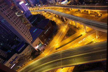 Fototapeta na wymiar Aerial photography at city viaduct overpass bridge of night