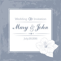 Marriage design template with custom names in square frame  flowers. Vector illustration.