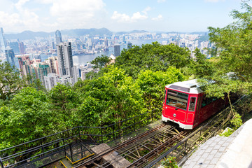 Fototapeta na wymiar Tourist tram at the Peak in Hong Kong
