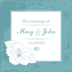 Marriage design template with custom names in square frame  flowers. Vector illustration.