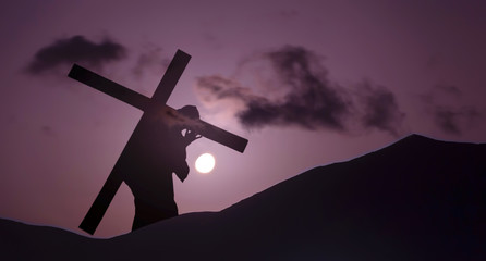 Jesus Christ Carrying Cross up Calvary on Good Friday - obrazy, fototapety, plakaty