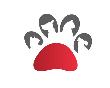 Modern Pet Logo - Red Paw Pet Clinic Symbol