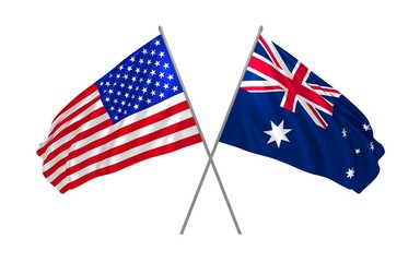 3d illustration of USA and Australia flags waving in the wind