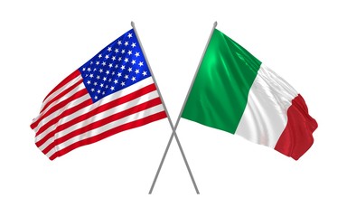 3d illustration of USA and Italy flags waving in the wind