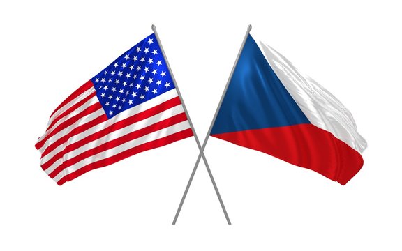 3d illustration of USA and Czech Republic flags waving in the wind