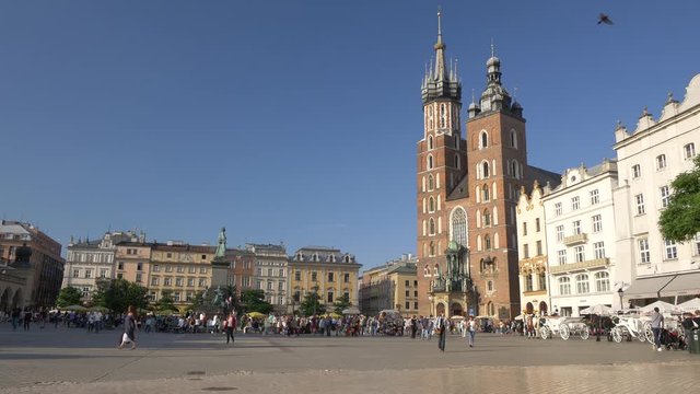 Crocow market square. UHD footage of Cracow old town. World youth days 2016. 28 June 2016