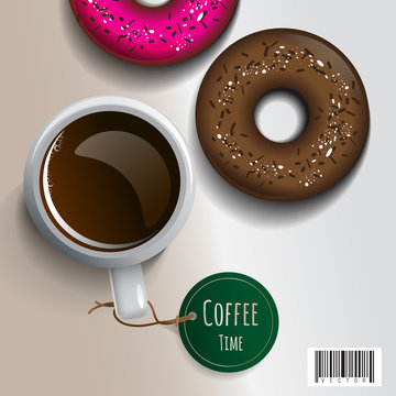 Breakfast - coffee and donuts. vector object file