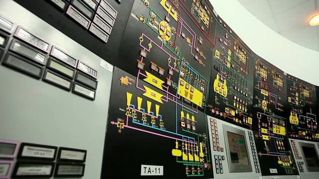 Nuclear power station. Plant control room. VVER monitoring and control system.