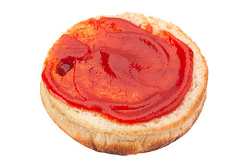 Homemade burger bun with ketchup