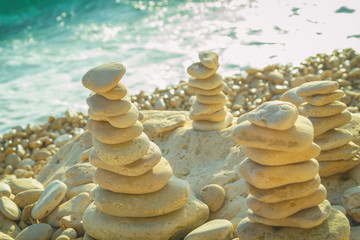 Fototapeta na wymiar Zen stones near water.